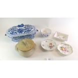 A selection of miscellaneous pottery items to include blue and white lidded dish, Royal Crown