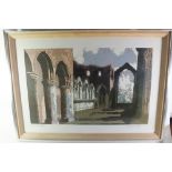 A signed print of Fountains Abbey by Norman Wade, limited edition number 19 of 60.