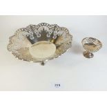 A silver fruit bowl with pierced decoration and presentation engraving plus a smaller silver bowl,