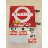 A London Transport request bus stop enamelled steel sign, from Harrow