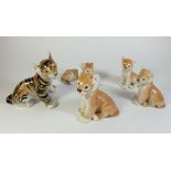 A collection of five Lomonosov USSR lion and tiger cub figurines