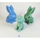 A green Sylvac rabbit 15.5cm, a similar dog No. 454 and a Sylvac style rabbit