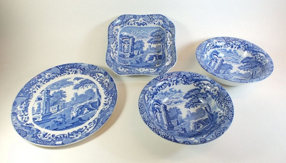 A large Spode Italian circular platter and three serving dishes