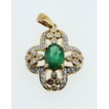 A 9ct gold emerald and diamond pendant, 8mm wide, 2.5g