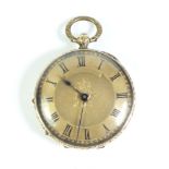 An 18 ct gold pocket watch with key wound cylinder escapement, 37g