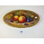 A Royal Worcester trinket dish painted with fruit by H. H. Price - A/F.