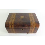 A 19th century walnut jewellery box with a boxwood inlay, 25cm wide