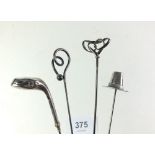 Four silver hat pins including one by Charles Horner