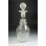 A late Georgian ovoid shape glass decanter with facet cut decoration, double plain neck ring and