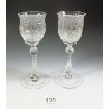 A pair of Webbs 'Rock Crystal' liqueur glasses with floral cut decoration, 11.5cm