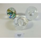 Three various paperweights including Dartington 'Dodo No. 1251', Caithness 'Silver Rain' and Pateley