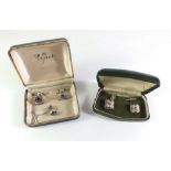 A pair of Rajah gentleman?s modernist cufflinks together with silver filigree cufflinks