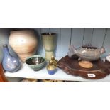 A group of studio pottery items including novelty fish pot