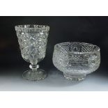 A cut glass fruit bowl and celery vase