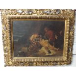 Oil on canvas in gilt frame, depicting a Biblical Christian scene, indistinctly signed and dated
