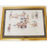 Peter Biegel - large montage print of Lester Piggott 'Eight Derby Winners' signed by Lester Piggott,