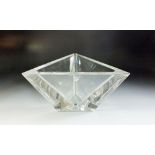 An Orrefors triangular glass bowl 10.5cm tall