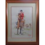 Roger Simpson - watercolour huntsman & hounds, 48 x 32cm