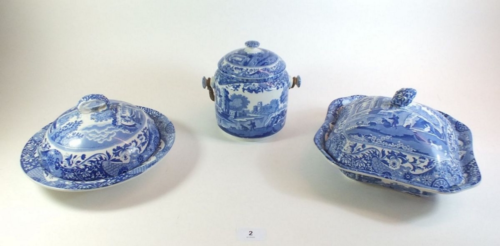 A Spode Italian biscuit barrel, tureen and muffin dish