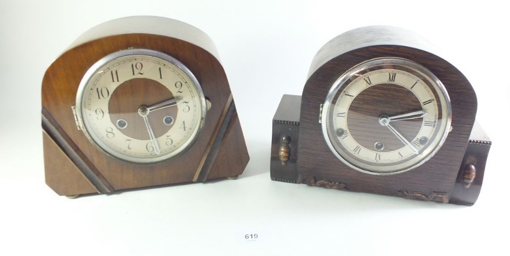 A 1950?s Perivale Westminster chiming wooden mantel clock and a similar striking clock