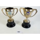 Two 1930's silver football trophies, approx 126g