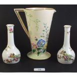 A Price's Art Deco jug 20cm tall and a pair of Crown Staffordshire small vases