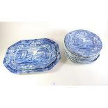 Two Spode Italian meat plates, four square dishes and eleven plates 22cm diameter