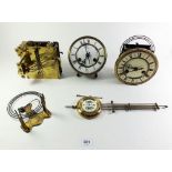 Two Viennese clock mechanisms with pendulum and an eight daylongcase clock movement etc