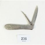 An American 19th century silver penknife with pipe cleaner, 39g