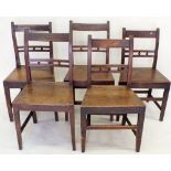 A set of five 19th century oak dining chairs with bar backs and solid seats