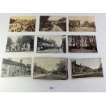 Essex postcards - Topo incl. Romford market, the Mill Littlebury, camp at Hare Hall (RP), 1905 cycle