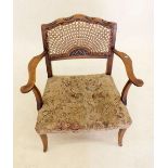 A 1930?s beech small occasional chair with cane work back, 67cm high