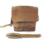 A leather fisherman's or huntsman's bag and a Victorian salmon priest
