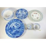 A mid 19th century Swansea Castle plate, a Copeland ribbon plate and various other blue and white