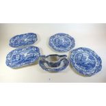 A pair of Spode Italian small rectangular serving dishes, two sandwich plates, sauce boat etc