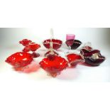 A selection of late 19th century to early 20th century ruby glassware