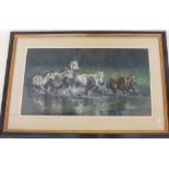 Clare Verity ? pastel horses in a river, 32 x 57cm