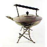 A 19thC Townshend and Co. Aesthetic Period brass and copper spirit kettle on stand in the Japanese