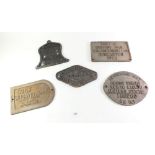 Five railway cast iron makers plates, early 20th century to 1970's
