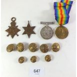A WWI Naval medal set including war medal, defence medal and 1914-15 star plus 1939-45 star to D