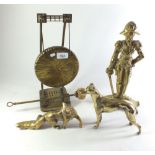 A brass gong, a brass figure of Napoleon, a brass greyhound and a fox