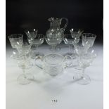 A group of glassware to include six 1920's cocktail glasses, four champagne and large cut glass