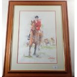 Roger Simpson - watercolour huntsman & hounds, 48 x 32cm