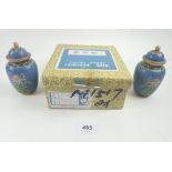 A pair of Chinese cloisonne enamel vases and covers boxed