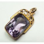 A 9 carat rose gold and amethyst set fob, 3cm drop