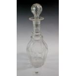 A late Georgian ovoid shape glass decanter with facet cut decoration, double plain neck ring and