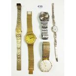 Three gentleman's wrist watches including Avia, Citizen and Montine and two ladies wrist watches