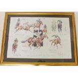 Peter Biegel - large montage print of Lester Piggott 'Eight Derby Winners' signed by Lester Piggott,