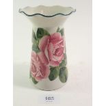 A Wemyss pottery vase with frill top and painted roses, 14.5 cm