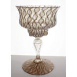 A late 19th/early 20thC Venetian latticino/filigrana banded decorative glass with gold aventurine,